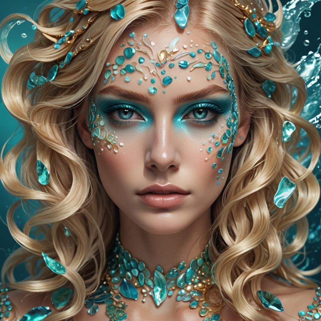 Blonde Girl with Ocean-Inspired 3D Makeup