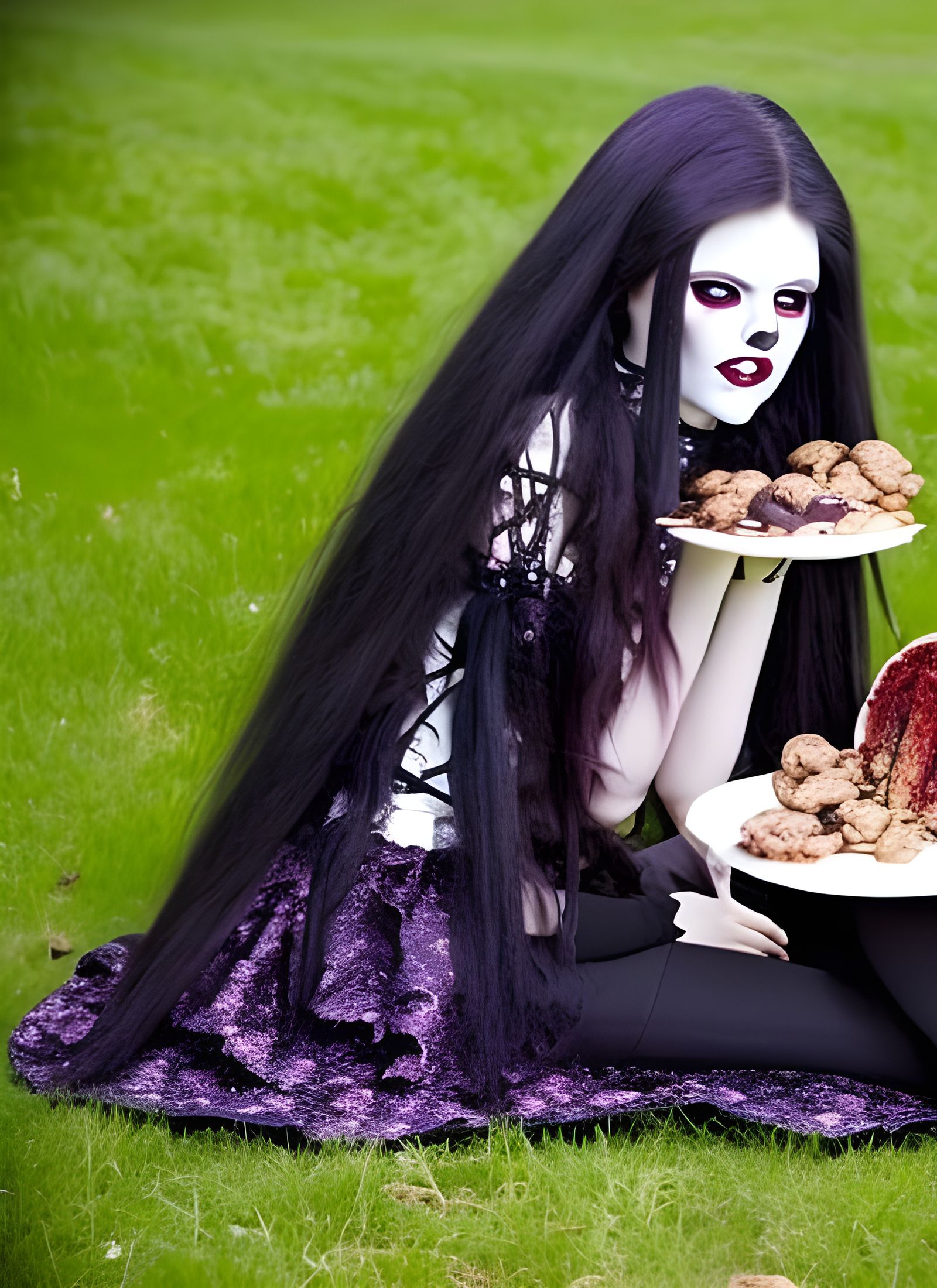 Cute Zombie Girl's Gothic Picnic in the Park