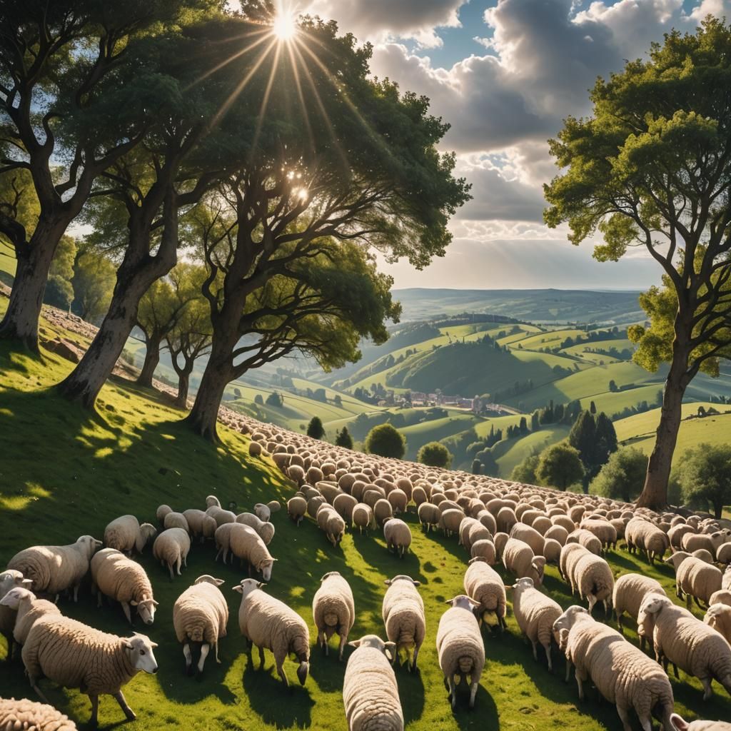 Surreal Landscape: Giant Hand Grabbing Sheep