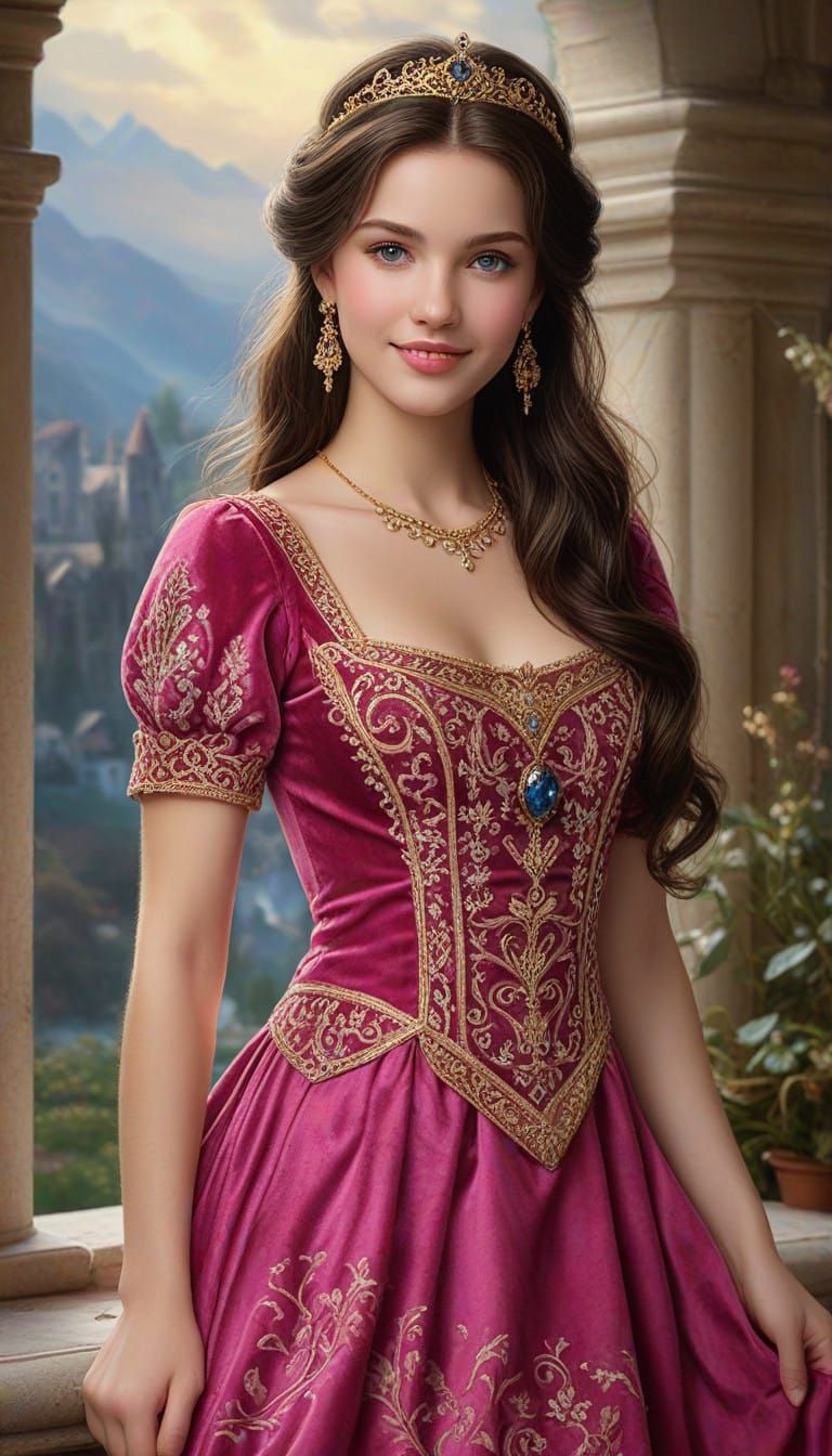 Ethereal Fantasy Princess in Vibrant Velvet Regalia