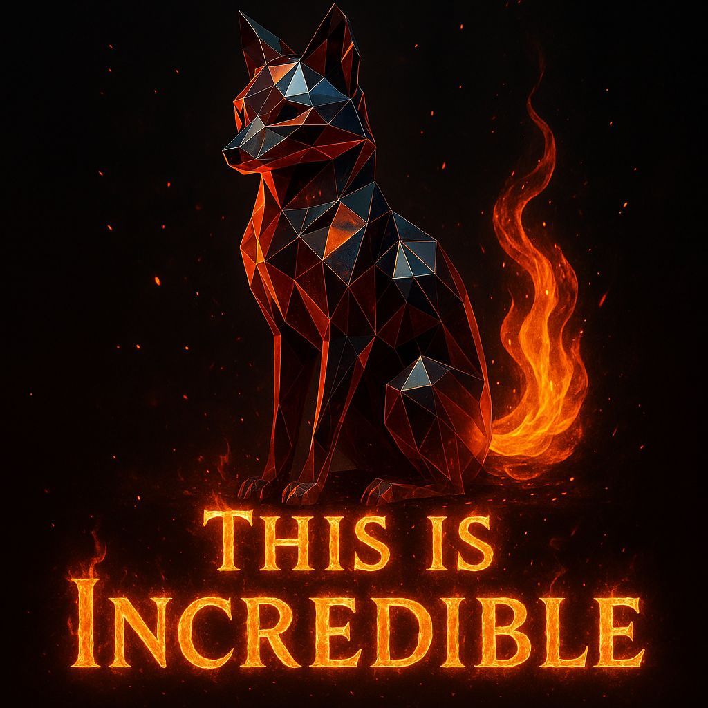Fiery Text with Crystal Fox in Low-Poly Style