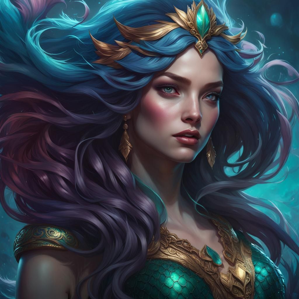 Evil Mermaid Portrait in Hyperdetailed Digital Art