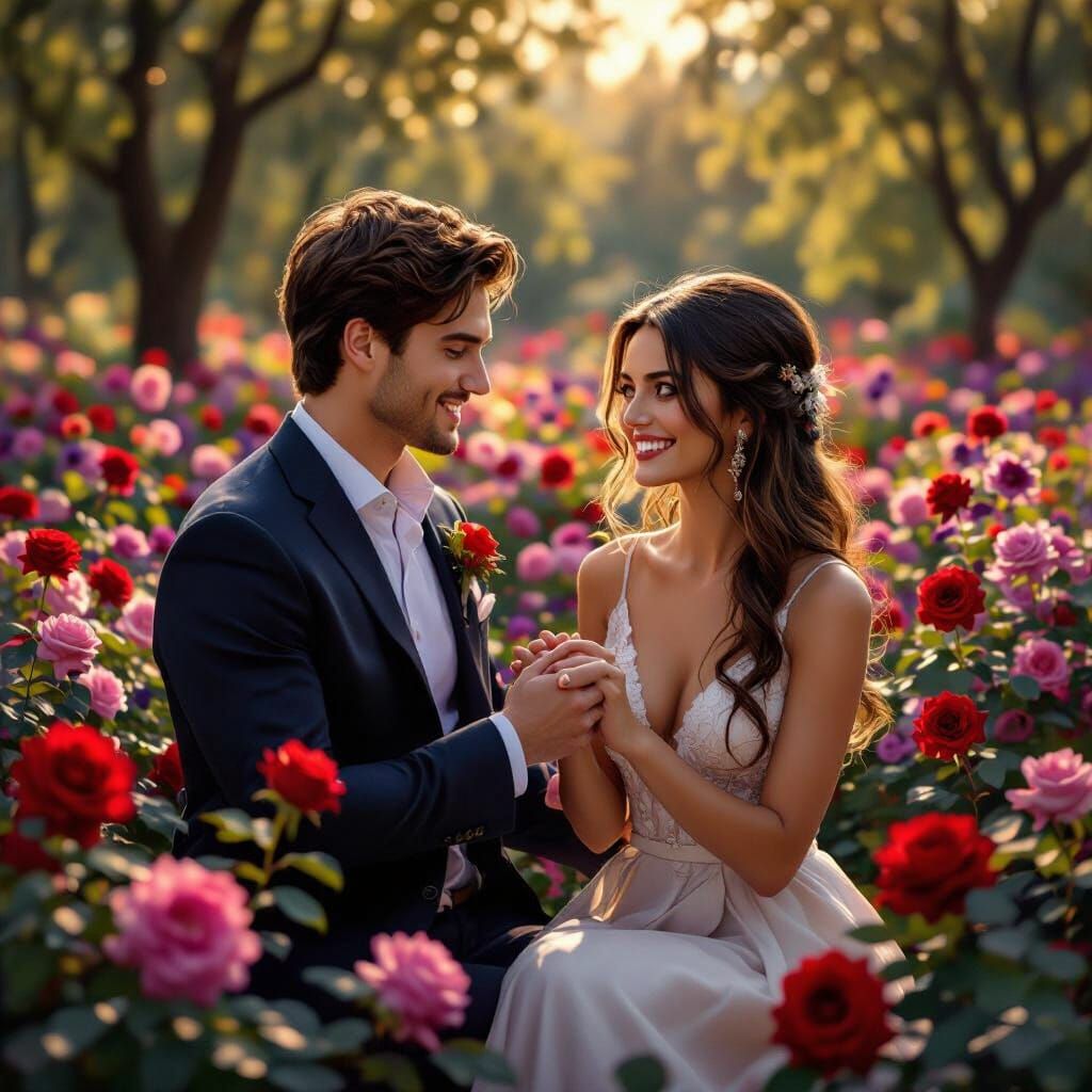 Romantic Park Proposal in Golden Hour Light
