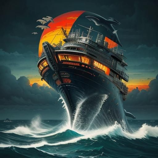 Bio-Surreal Whale with Junk City, Horrific Masterpiece