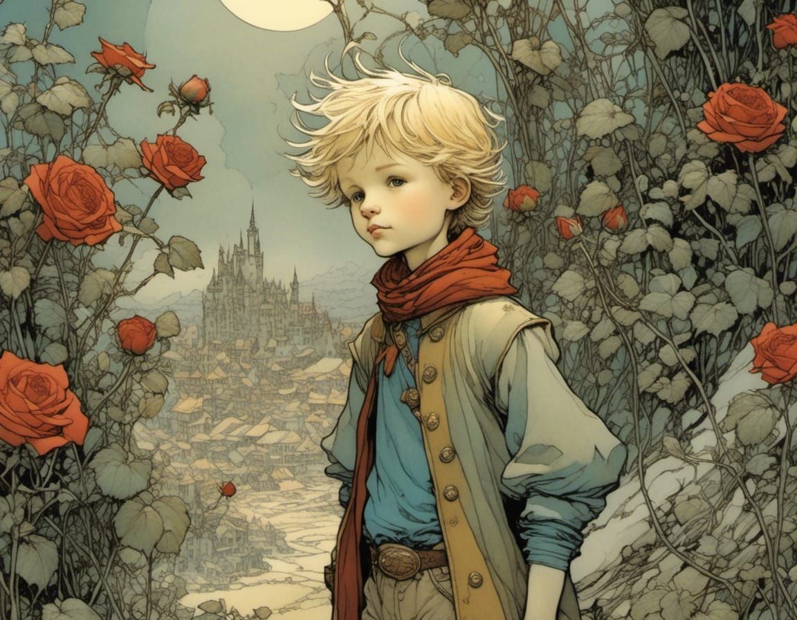 The Little Prince and Rose Illustration