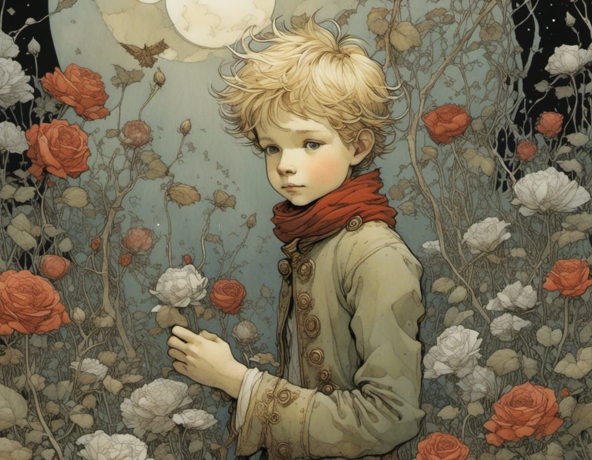 The Little Prince and Rose: Detailed Illustration