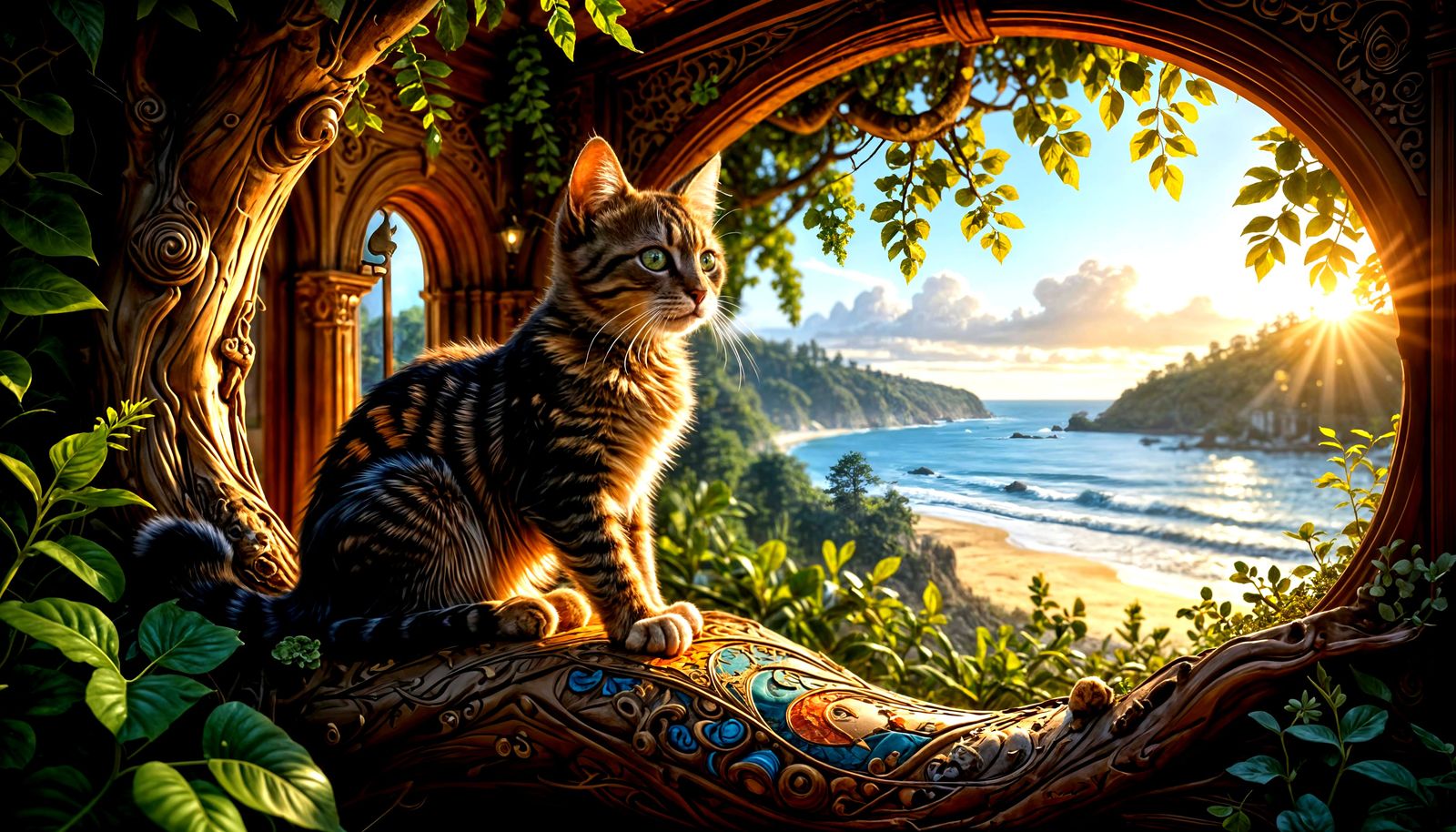 Kittens in a Living Treehouse Cafe Overlooking Beach