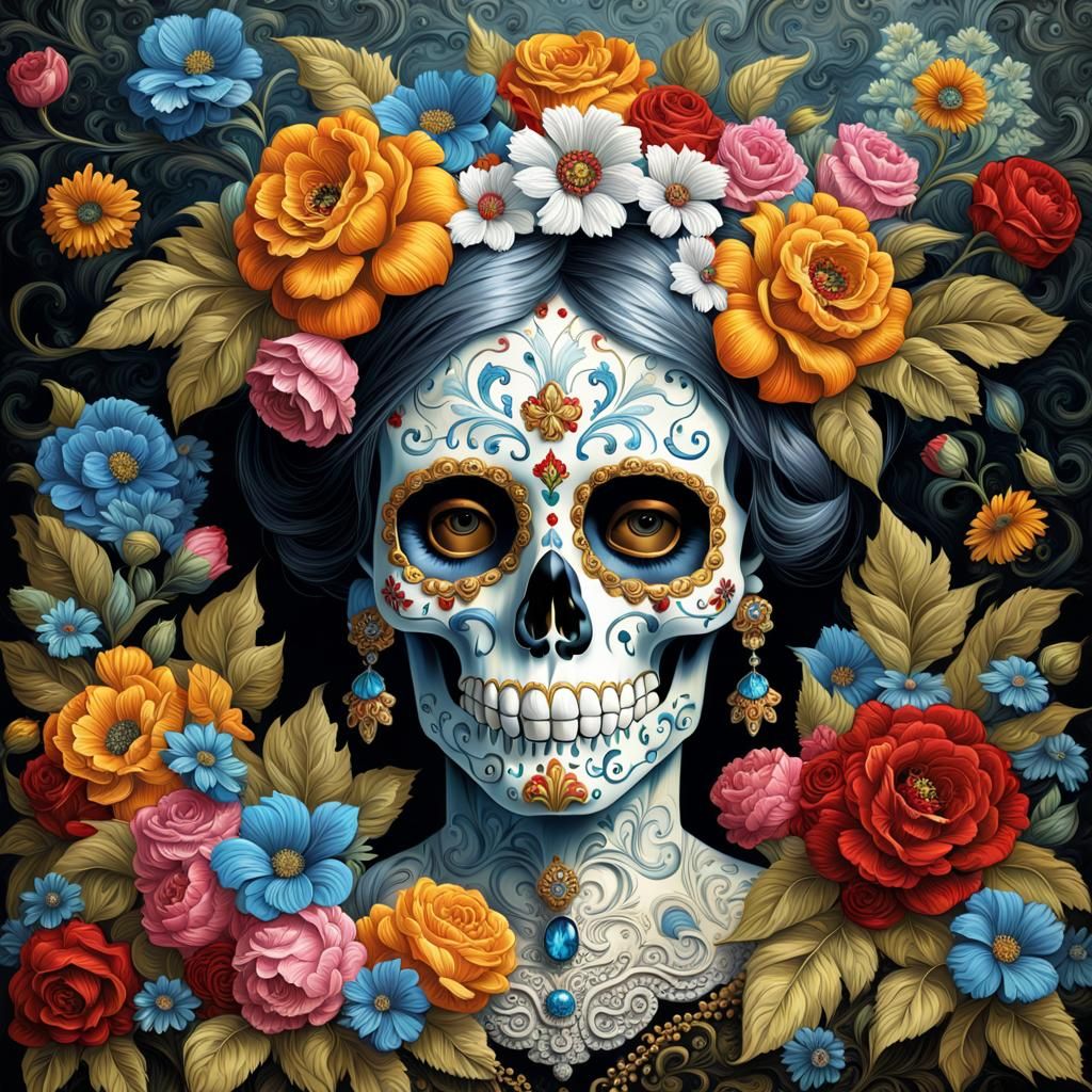 Ornate Crystal Sugar Skull in Rococo Style