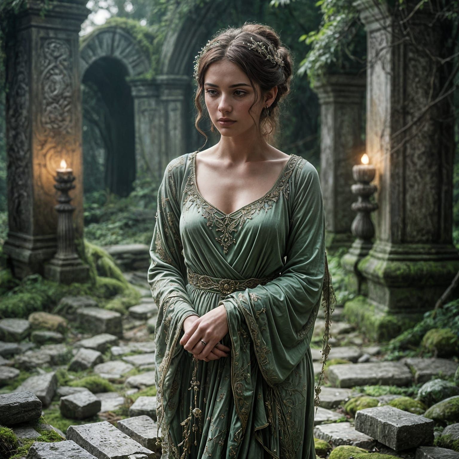 Silent Vigil: Moss and Marble Sanctuary