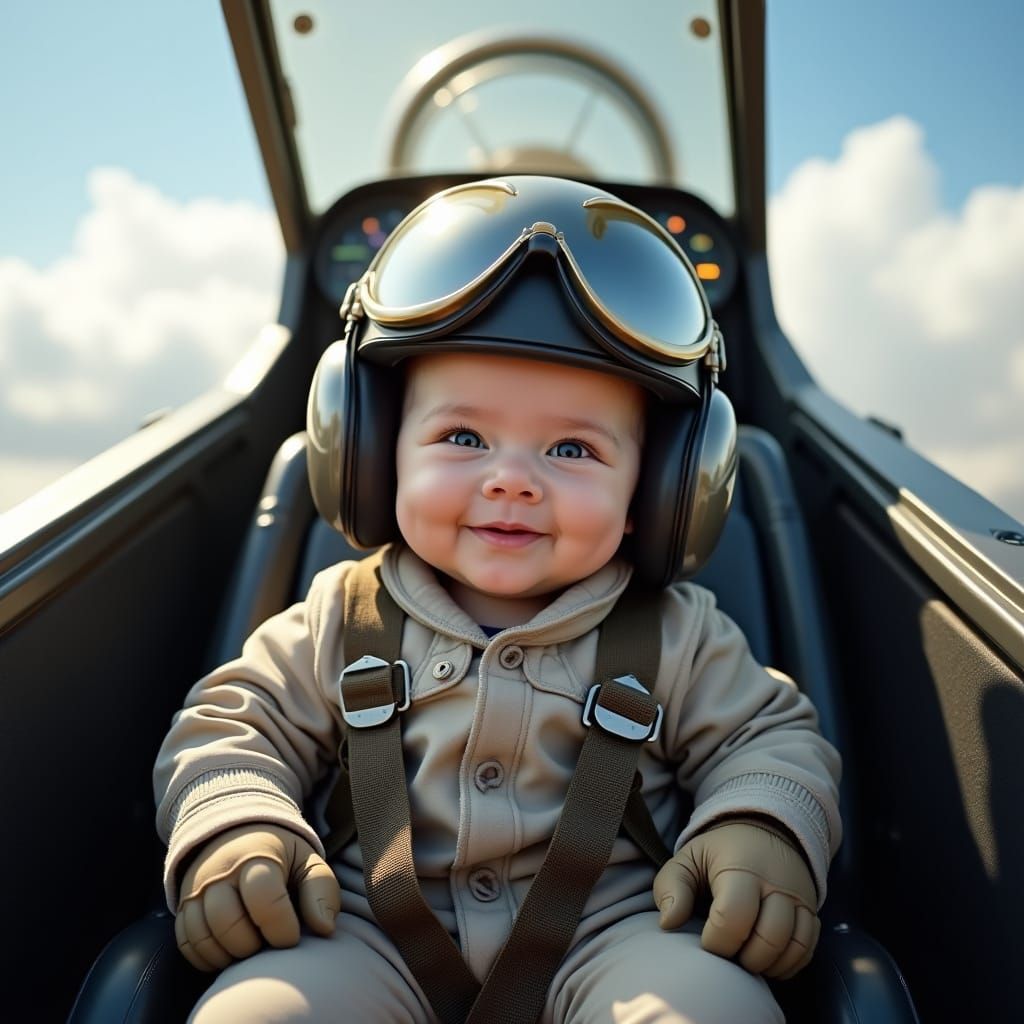 Cute Fighter Pilot Baby in a Fighter Jet
