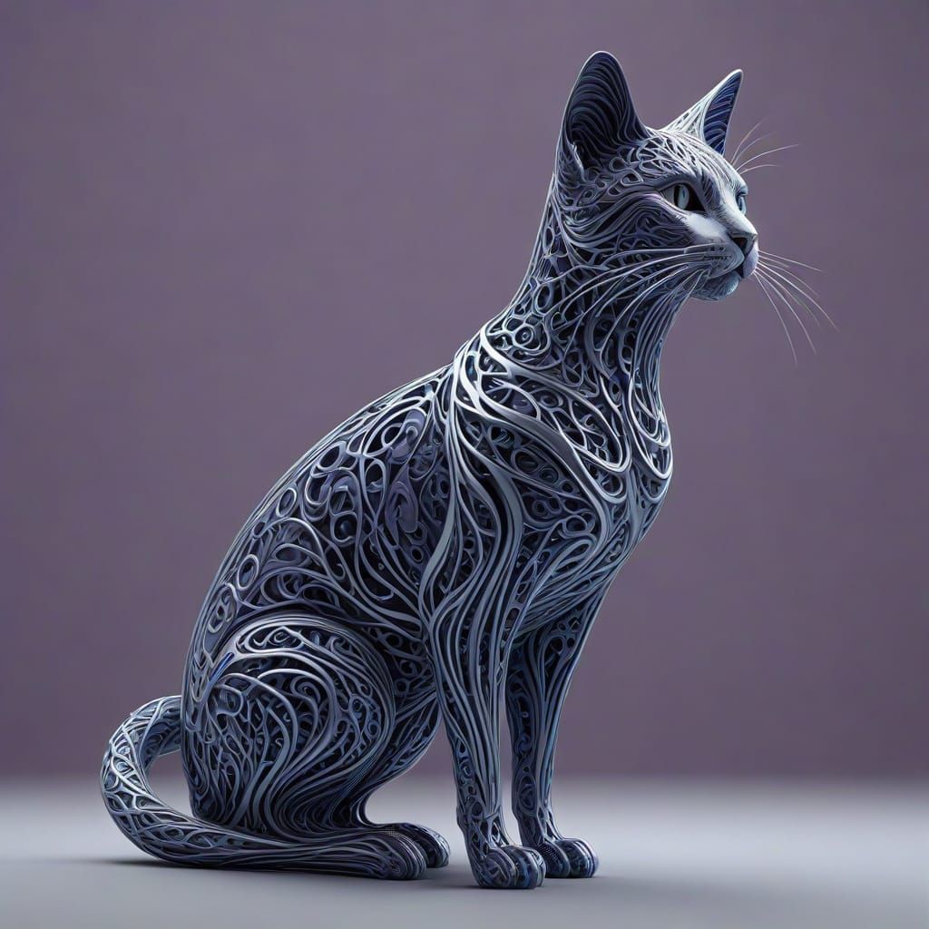 Elegant Silver Cat Silhouette on Gradient Background