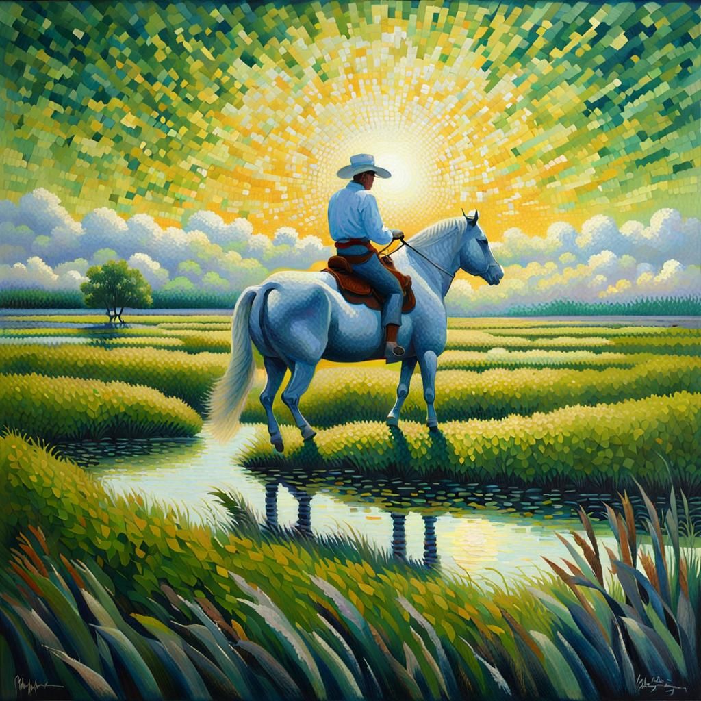 Camargue horse rider. Camargue semi wild horses, one of the oldest horse races in the world. Old legend says they are de...