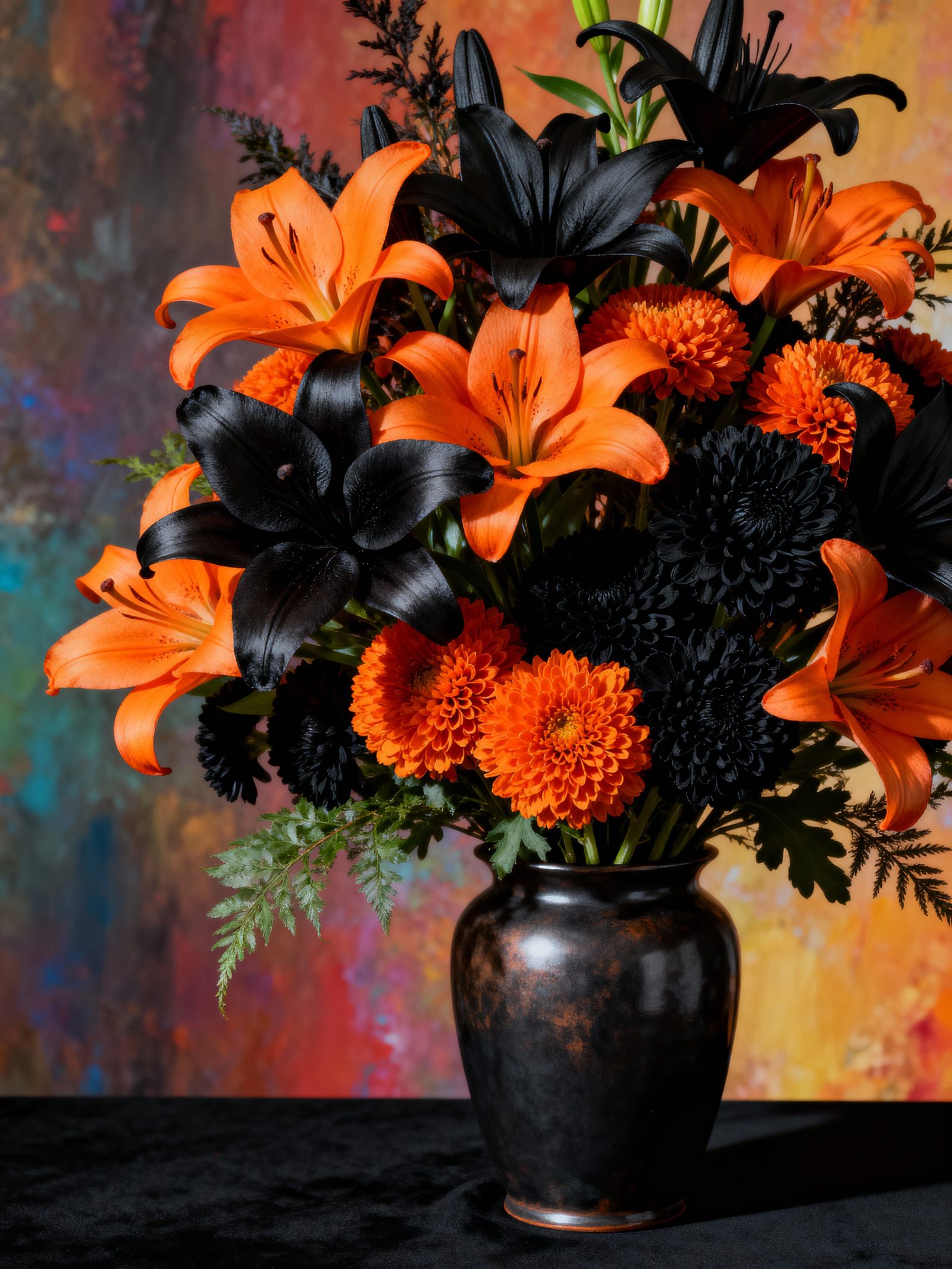 Hyperrealistic Halloween Floral Arrangement in Vibrant Color...