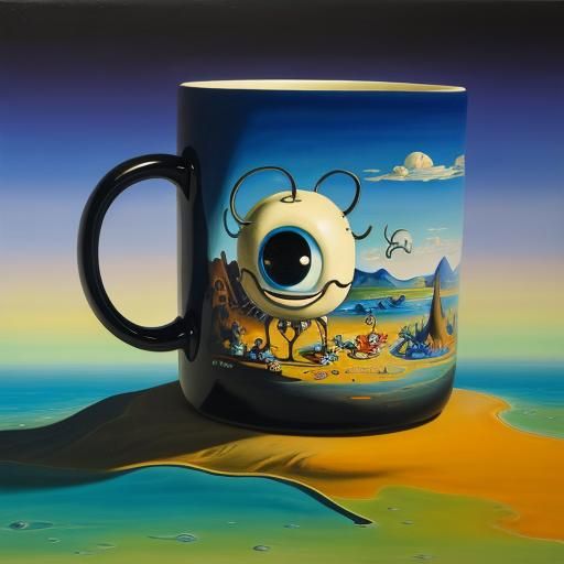 Surreal Mug Creature in Salvador Dali Style