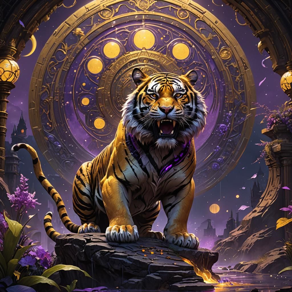 Hyperdetailed Tiger Moon Fantasy Concept Art