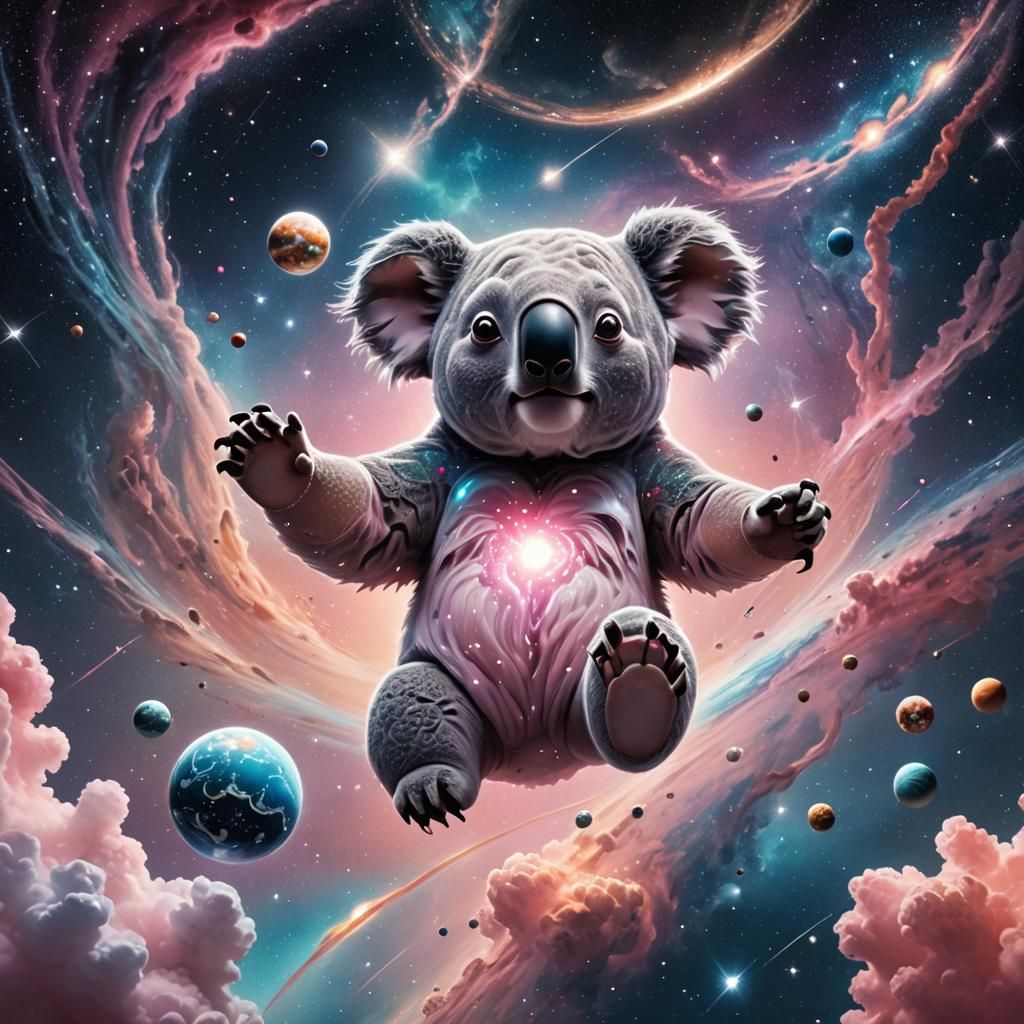 Gigantic Koala Floats Through Surreal Galaxy