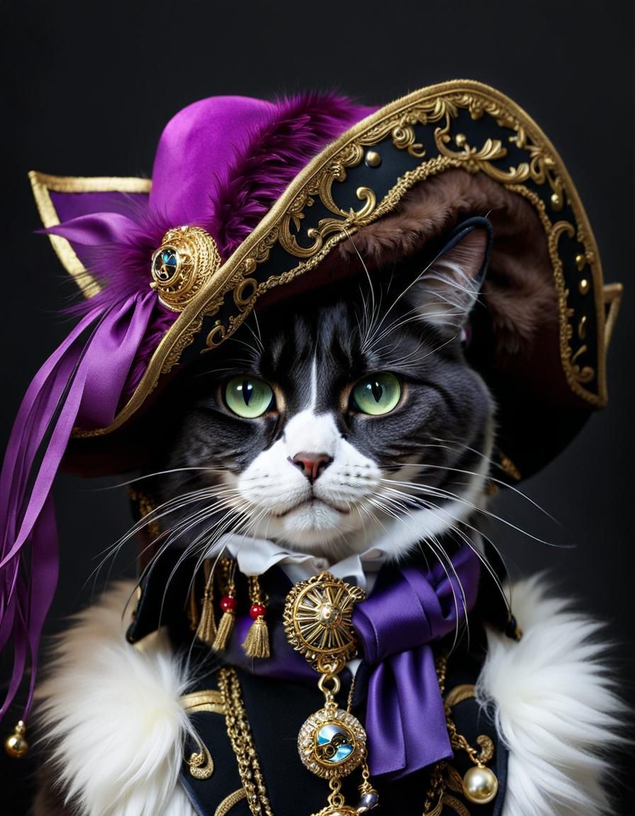Luxurious Pirate Cat in Faux-Fur Hat