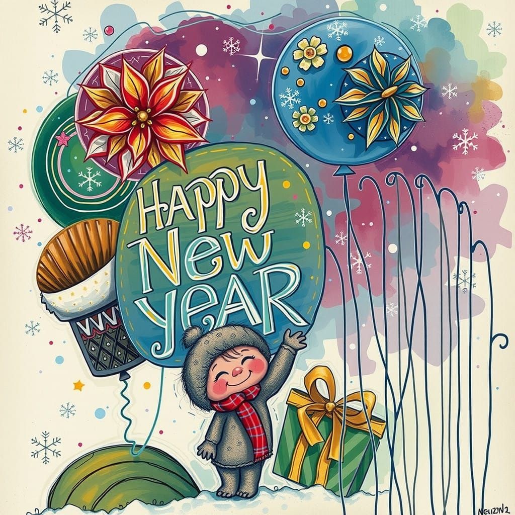 Whimsical New Year's Celebration in Fantasy Painting