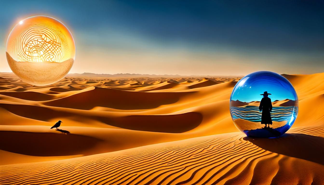 Surreal Scarecrow in Glass Sphere with Raven