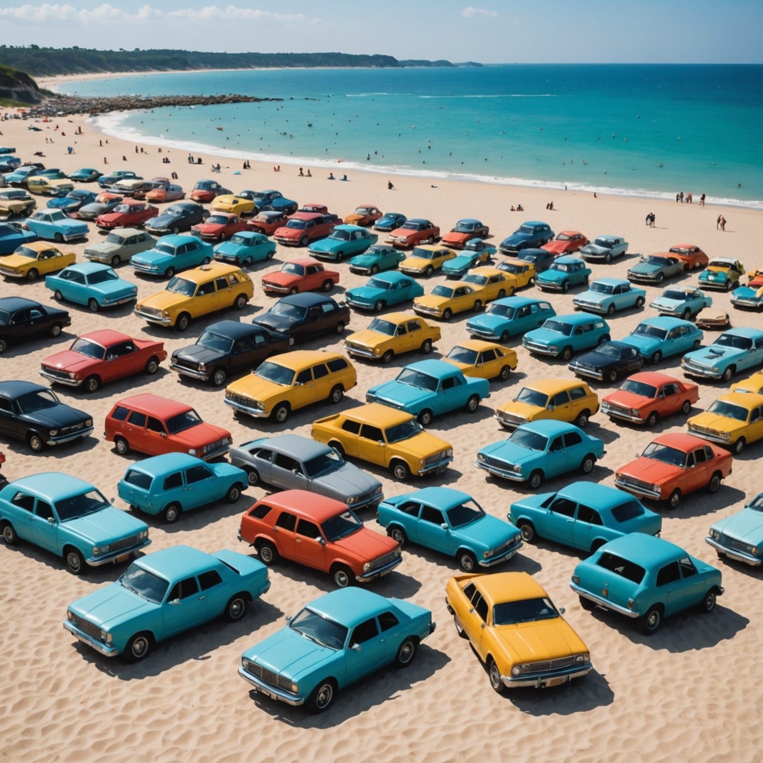 Surreal Beach Landscape with Furniture Cars and Whimsical An...