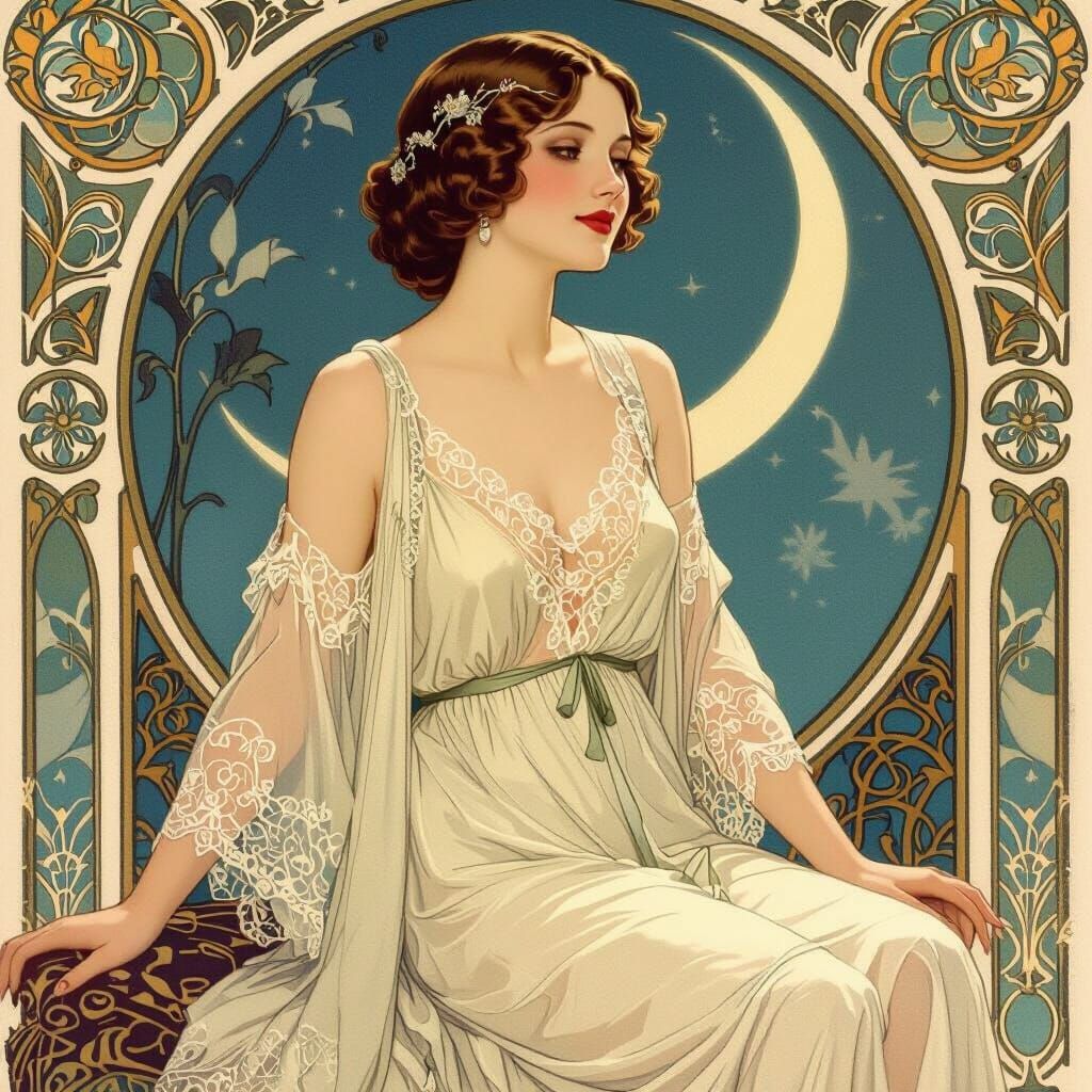 1930s Woman in Nightwear, Vintage Art Style
