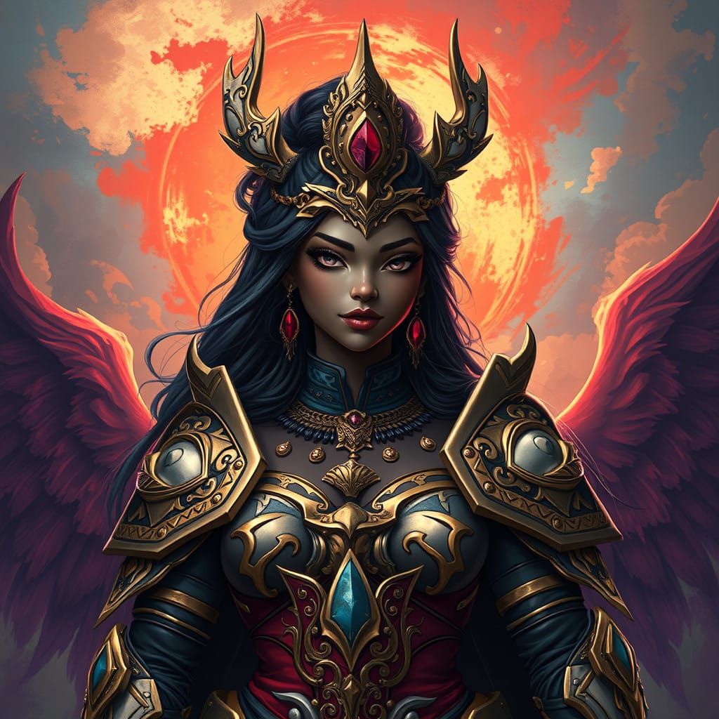 Dominant Anime Goddess with Intricate Armor in Fantasy Setti...