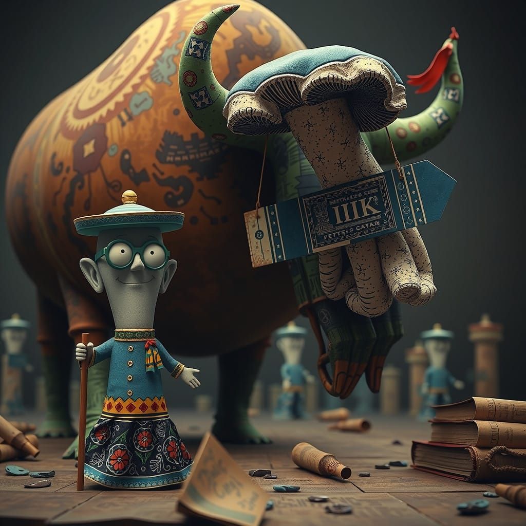 Vibrant Celebration of Fungi in Playful, Surreal Style