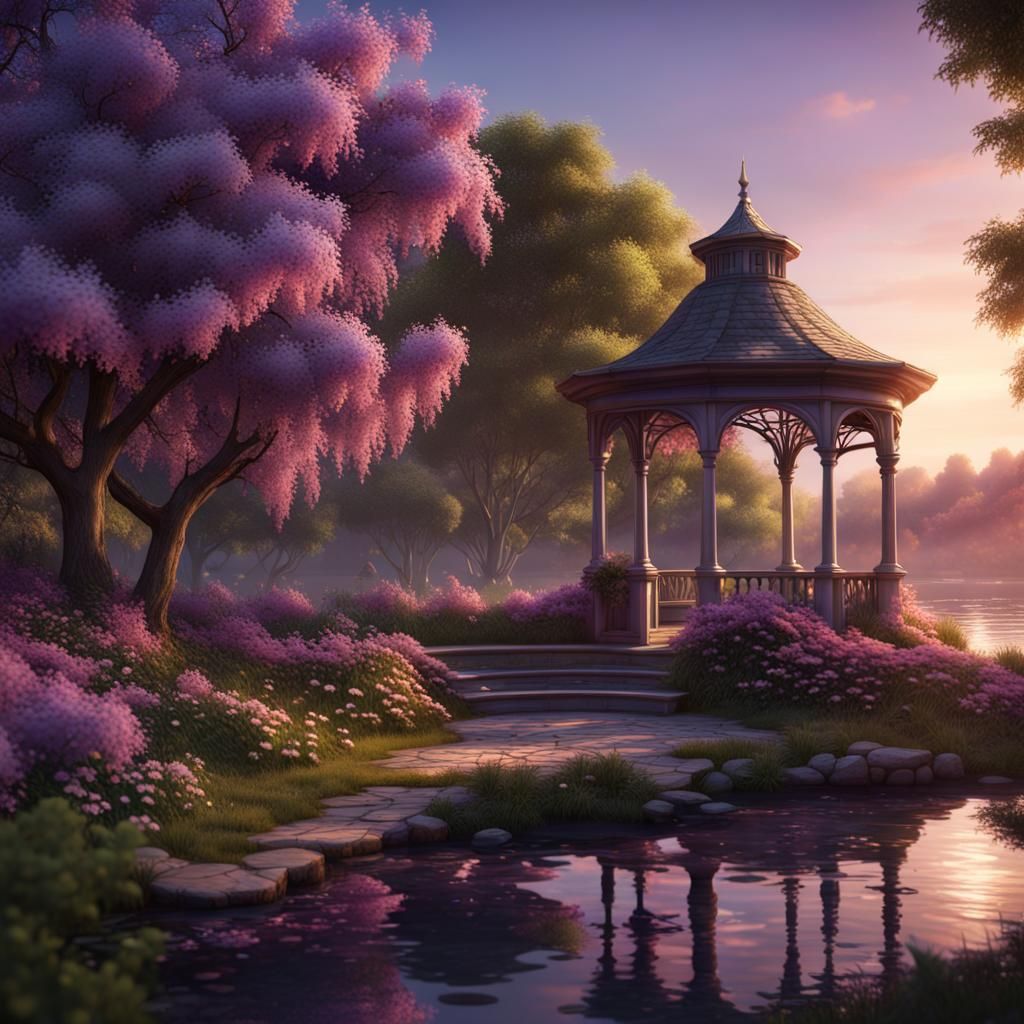 Evening Garden Scene with Lonely Girl, 8K