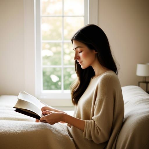 Young Woman Reading Book in Soft Pastel Portrait