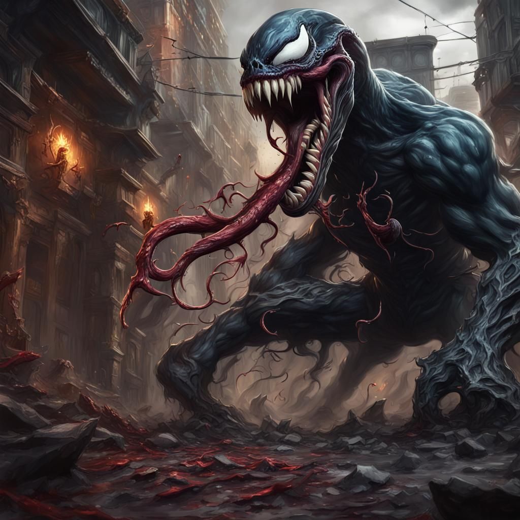 Venom Monster Attack from Painting: Detailed Matte Art
