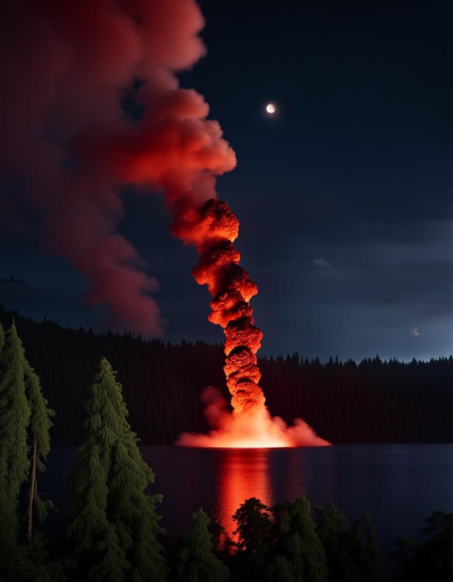 Eruptive Volcanic Eruption at Night: Dramatic Photo
