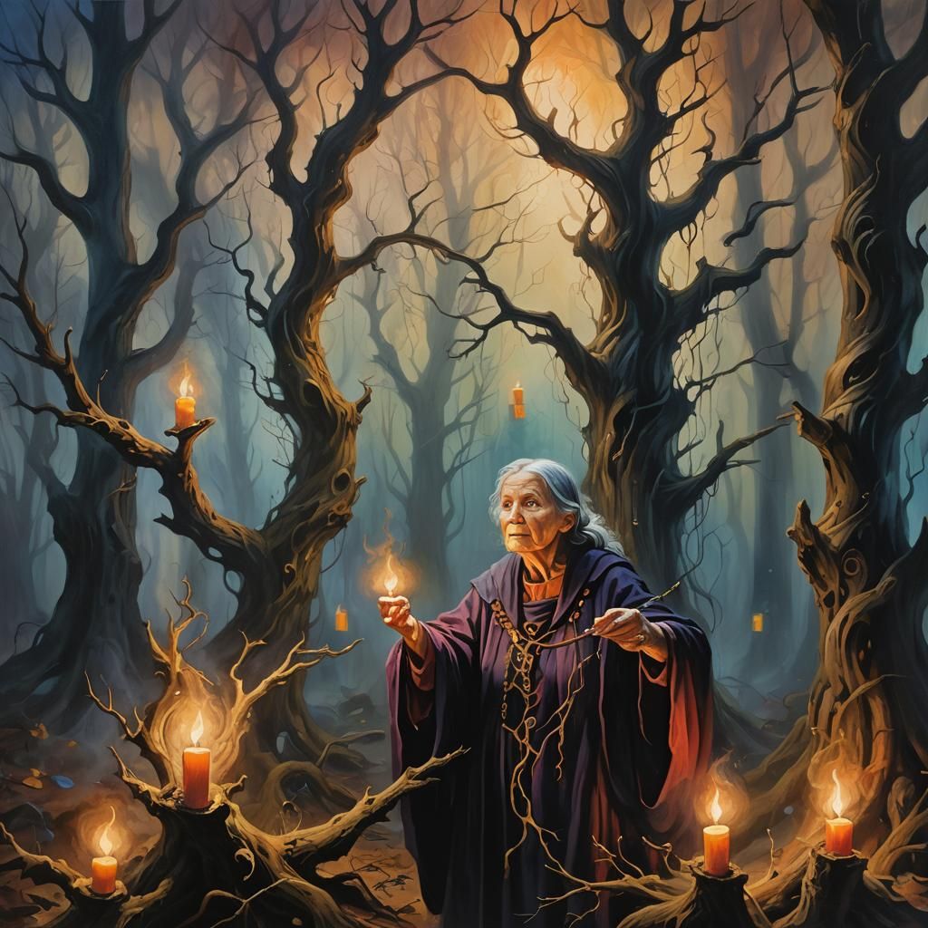 Mystical Forest Spell: Surrealist Oil Painting