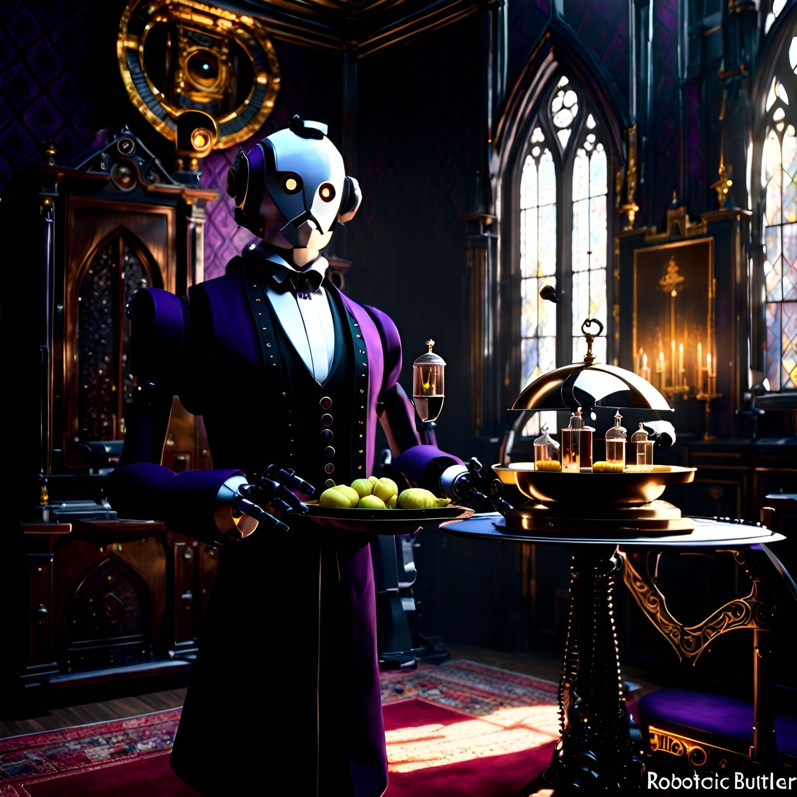 Robotic Butler in Gothic House of Usher