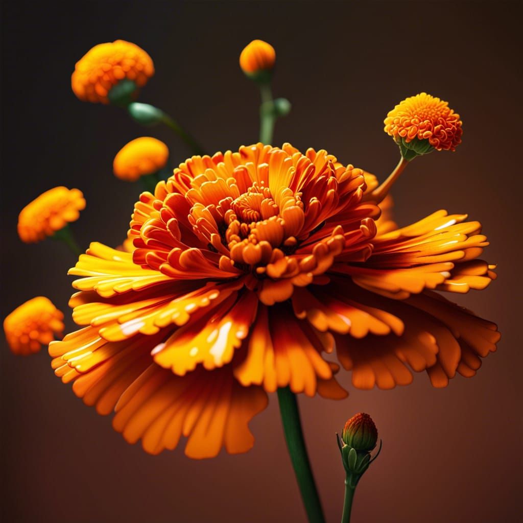 Hyperrealistic Marigold Flower in Splash Art Style
