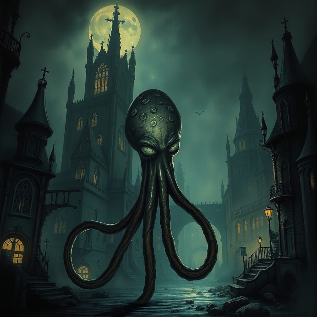 Squidward in Anguish: Gothic Underwater Nightmare