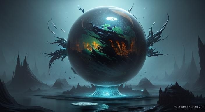 Terrifying Creature Screams in Glass Sphere: 3D Render