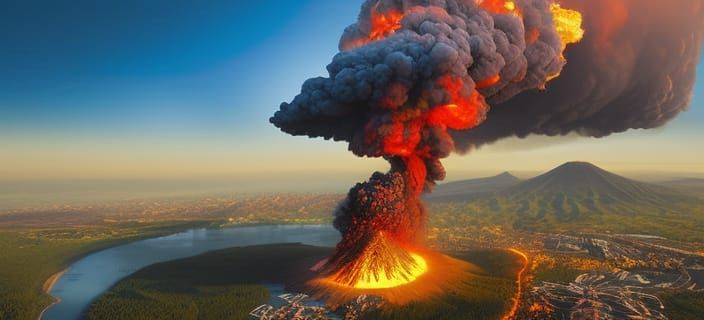 Dramatic Volcano Eruption in Digital Painting