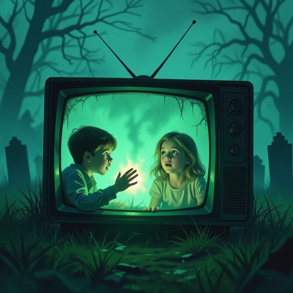 Children Trapped in Spooky TV Screen in Graveyard