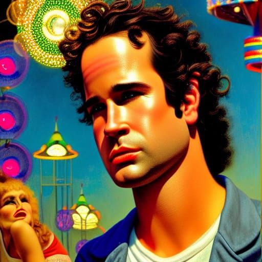 Young Man on Carnival Boardwalk as Oil Painting