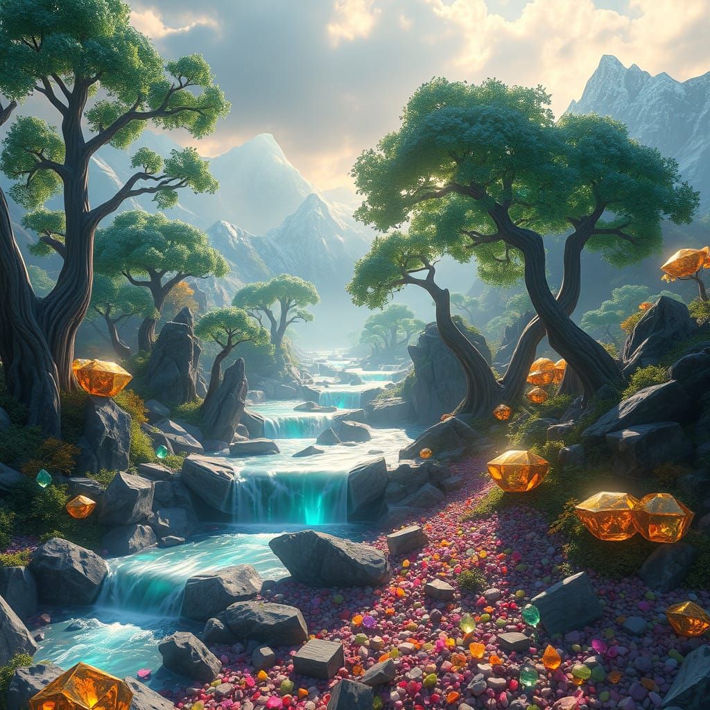 Radiant Gemstone Realm Unfolds in Ethereal Splendor