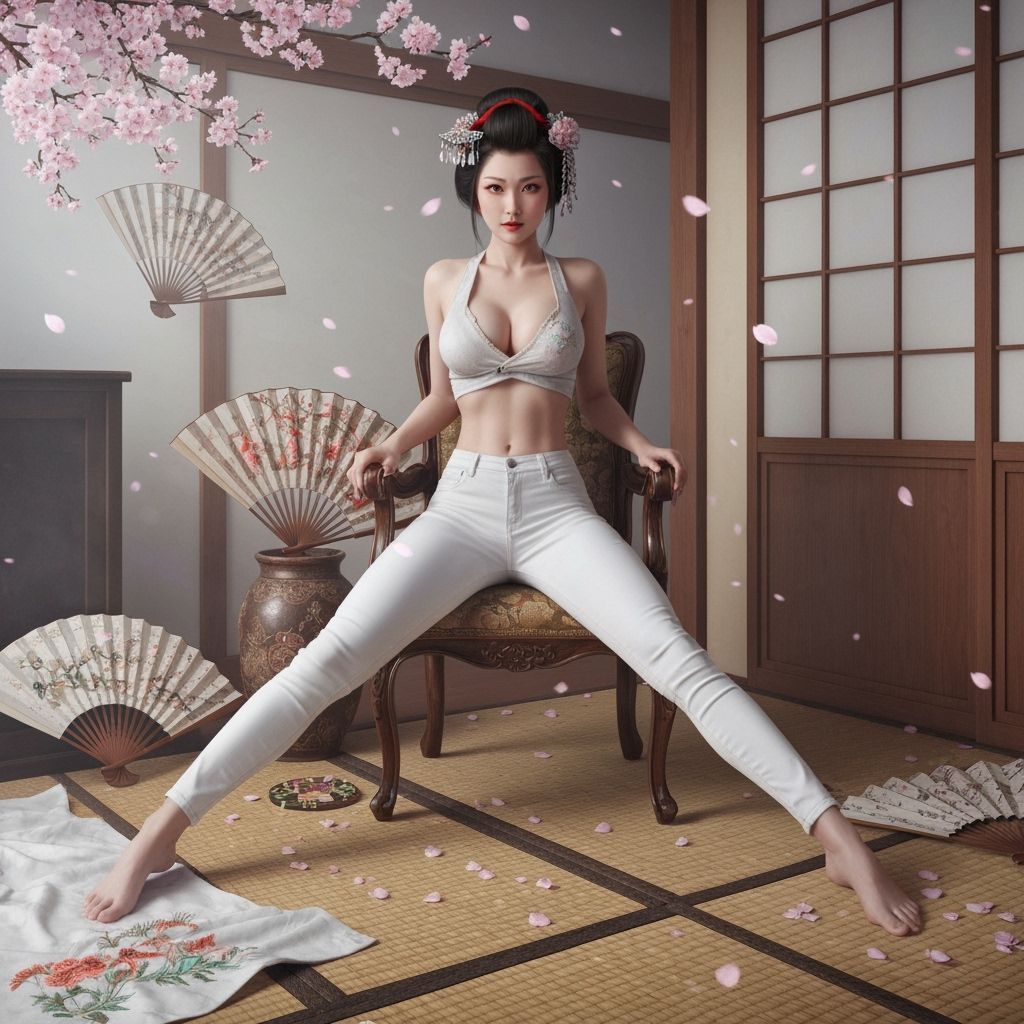 Geisha Beauty in Modern Style with Cherry Blossoms