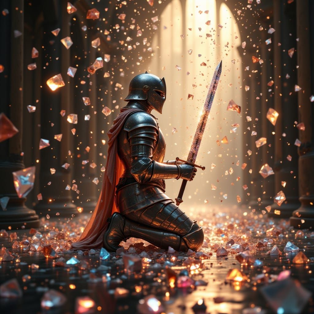 Knight Kneeling in Crystal Cathedral of Light