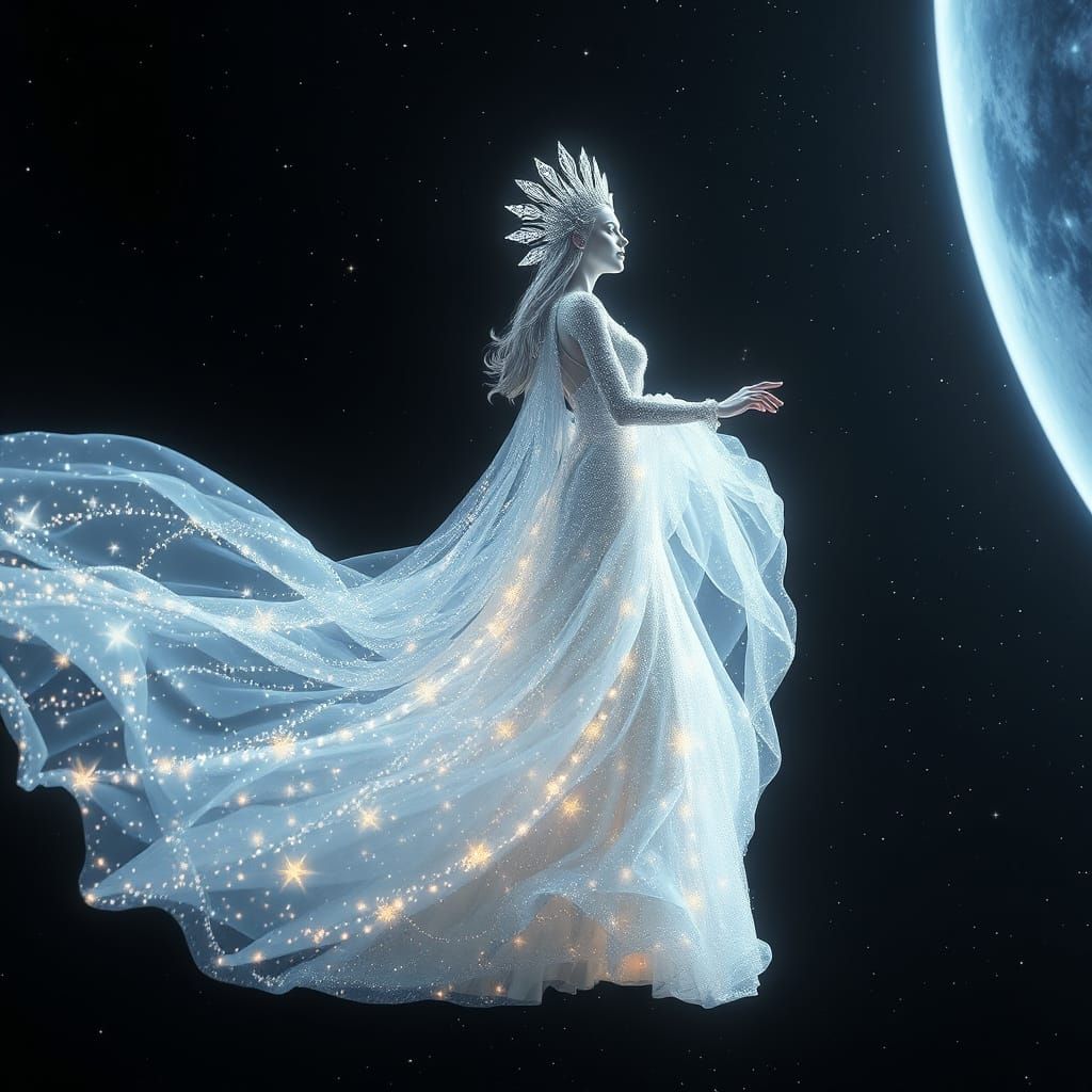 Ethereal Star Queen Shines in Cosmic Majesty