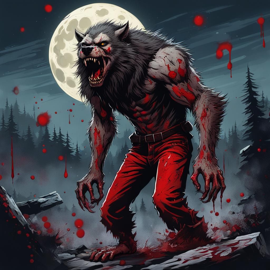 Bloodthirsty Werewolf Howling at the Moon