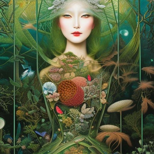 Money-Human Hybrid in Mycelium Network, Elegant Art