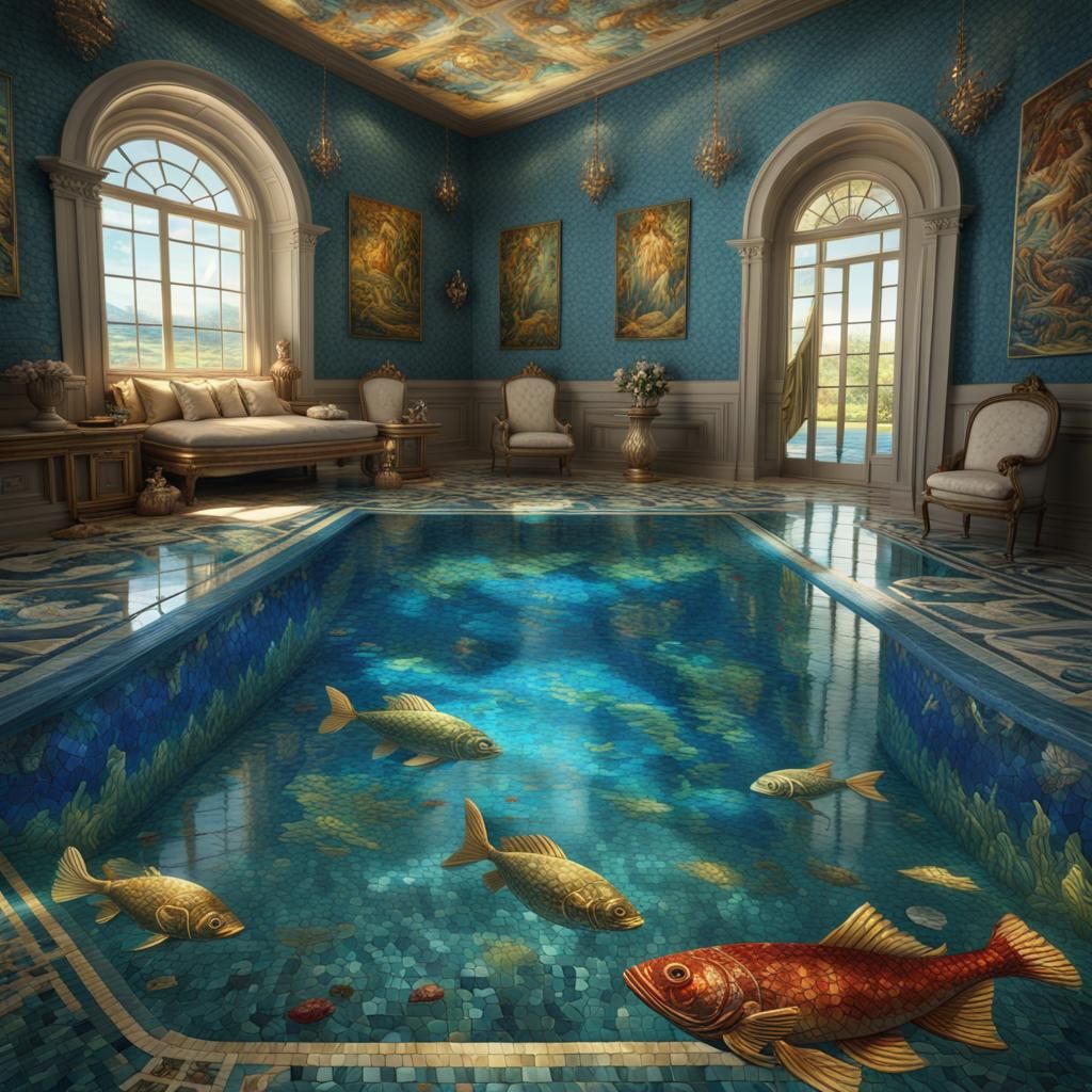 Poseidon Mosaic Art in Underwater Villa