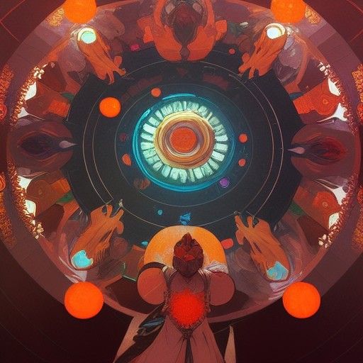 Goddesses at Round Table in Art Nouveau Style