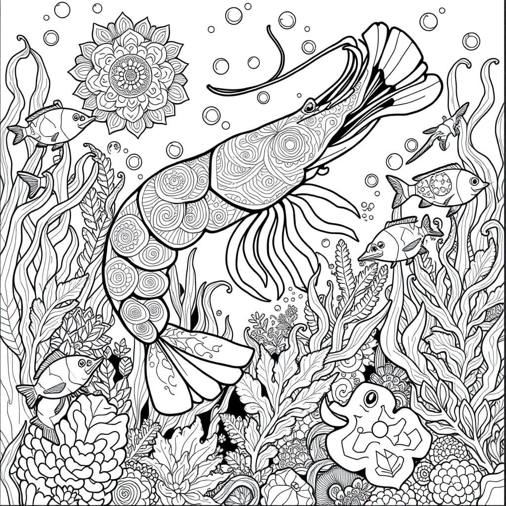 Whimsical Underwater World in Black and White Line Drawing