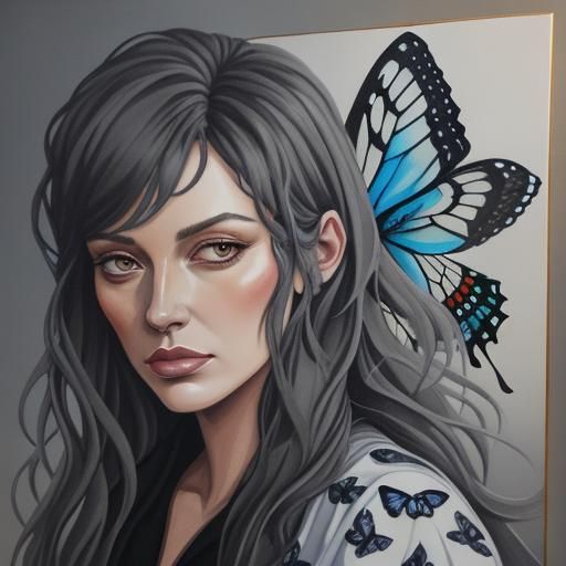 Detailed Gouache Painting of Butterflies at Sundown
