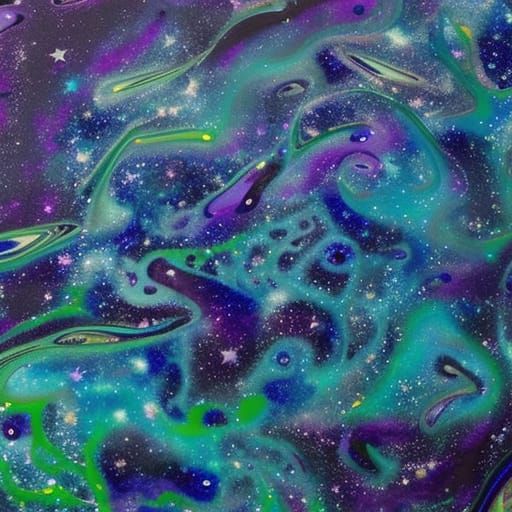 Ebru Art: Cosmic Landscape with Shooting Stars